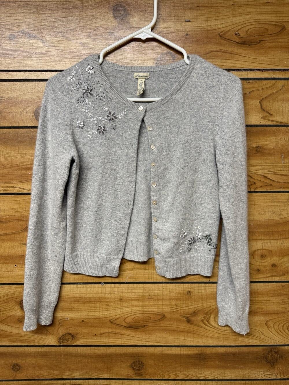 Vintage 70’s Abercrombie Angora Blend Coquette Cottage-core Gray Cardigan Sz M